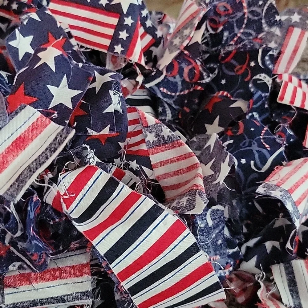 USA Patriotic Fabric Rag Tied Garland Stars Stripes American Flags